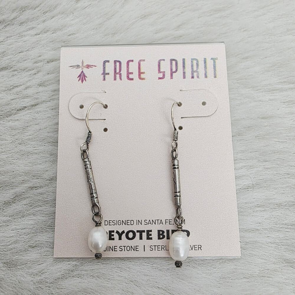 Peyote Bird Santa Fe Free Spirit Sterling Silver White Pearl Drop Earrings NEW